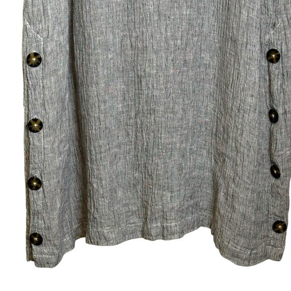 Tahari Size Large Gray 100% Linen Button Detail Tie Waist Maxi Skirt Pockets - Picture 5 of 7